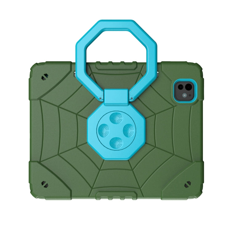 For iPad Pro 11 2024 Spider Turntable Handle Stress Relief Tablet Case(Army Green Blue) - iPad Pro 11 2024 Cases by buy2fix | Online Shopping UK | buy2fix