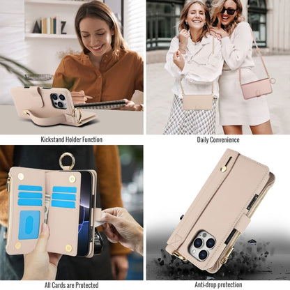 For iPhone 16 Pro Max Crossbody Ring Multifunctional Wallet Leather Phone Case(White) - iPhone 16 Pro Max Cases by buy2fix | Online Shopping UK | buy2fix