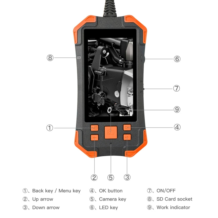 T20 4.3 inch IPS Screen 5.5mm Single Camera IP67 Waterproof Hard Cable Digital Endoscope, Length:5m(Black Orange) -  by buy2fix | Online Shopping UK | buy2fix