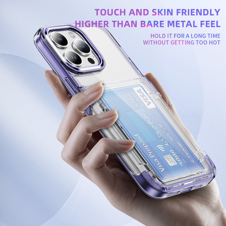 For iPhone 16 Pro Max Card Holder Acrylic Hybrid TPU Phone Case(Transparent Purple) - iPhone 16 Pro Max Cases by buy2fix | Online Shopping UK | buy2fix