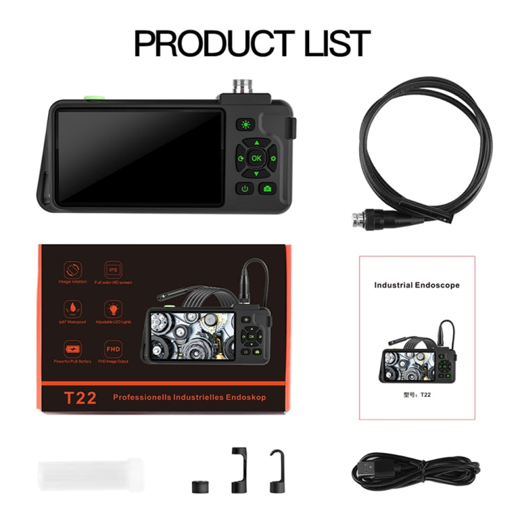 T22 4.5 inch IPS Color Screen 5.5mm Dual Camera Hard Cable Industrial Endoscope, Length:1m(Black Orange) -  by buy2fix | Online Shopping UK | buy2fix