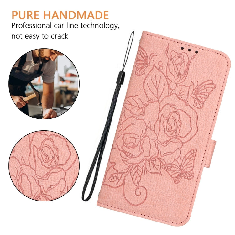 For iPhone SE 2024 Embossed Rose RFID Anti-theft Leather Phone Case(Pink) - More iPhone Cases by buy2fix | Online Shopping UK | buy2fix