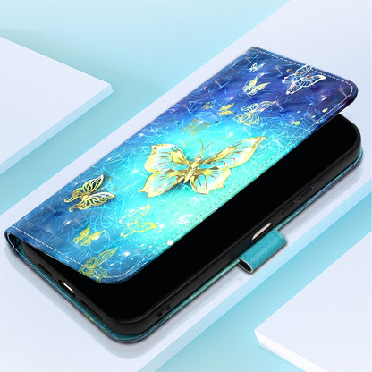 For Samsung Galaxy S25 5G 3D Painting Horizontal Flip Leather Phone Case(Golden Butterfly) - Galaxy S25 5G Cases by buy2fix | Online Shopping UK | buy2fix