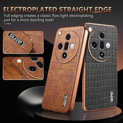 For OPPO Find X7 Ultra AZNS Electroplated Frame Crocodile Texture Full Coverage Phone Case(Brown) - OPPO Cases by AZNS | Online Shopping UK | buy2fix