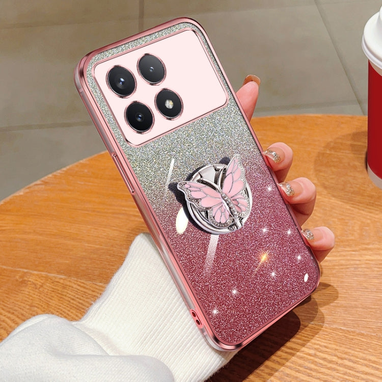 For Redmi K70 / K70 Pro Plated Gradient Glitter Butterfly Holder TPU Phone Case(Pink) - K70 Cases by buy2fix | Online Shopping UK | buy2fix