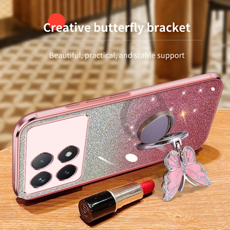 For Redmi K70 / K70 Pro Plated Gradient Glitter Butterfly Holder TPU Phone Case(Pink) - K70 Cases by buy2fix | Online Shopping UK | buy2fix