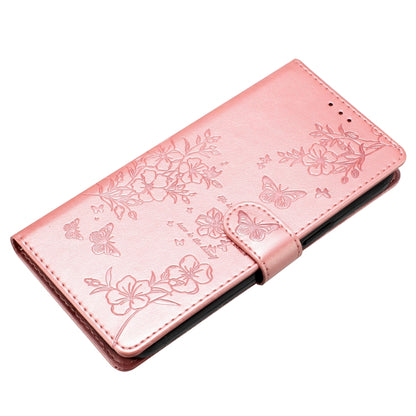 For iPhone 16 Pro Butterflies and Flowers Leather Phone Case(Rose Gold) - iPhone 16 Pro Cases by buy2fix | Online Shopping UK | buy2fix