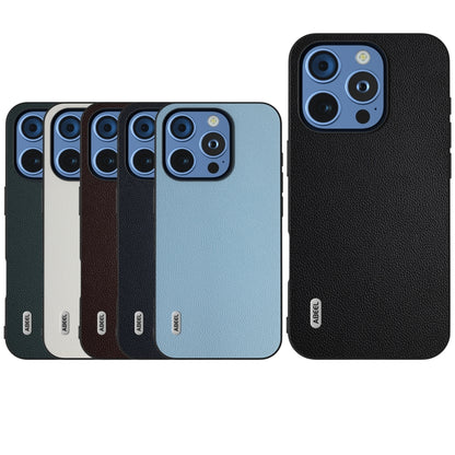 For iPhone 16 Pro Max ABEEL Black Frame Genuine Leather Elegant Phone Case(White) - iPhone 16 Pro Max Cases by buy2fix | Online Shopping UK | buy2fix