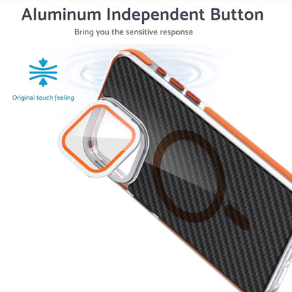 For iPhone 16 Pro Magsafe Dual-Color Carbon Fiber Lens Film Phone Case with Lens Fold Holder(Orange) - iPhone 16 Pro Cases by buy2fix | Online Shopping UK | buy2fix