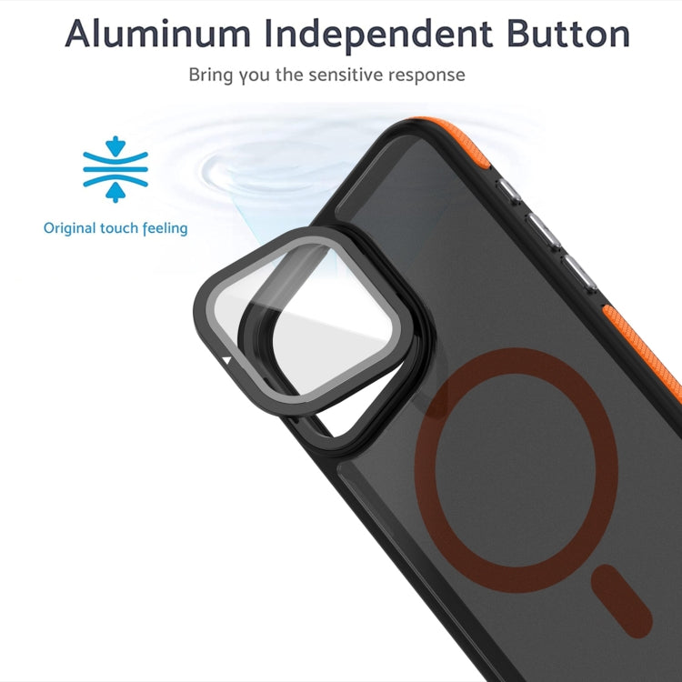 For iPhone 16 Pro Max Magsafe Dual-Color Skin Feel Lens Film Phone Case with Lens Fold Holder(Orange) - iPhone 16 Pro Max Cases by buy2fix | Online Shopping UK | buy2fix