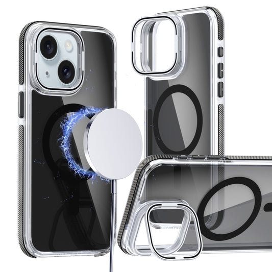 For iPhone 15 Magsafe Dual-Color Transparent Black Lens Holder Phone Case(Black) - iPhone 15 Cases by buy2fix | Online Shopping UK | buy2fix