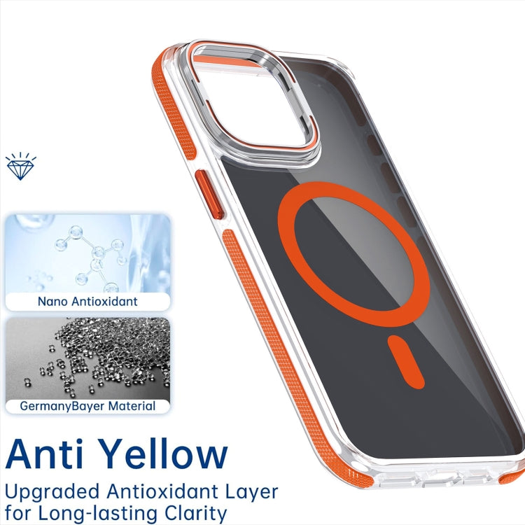 For iPhone 14 Plus Magsafe Dual-Color Transparent Black Lens Holder Phone Case(White) - iPhone 14 Plus Cases by buy2fix | Online Shopping UK | buy2fix