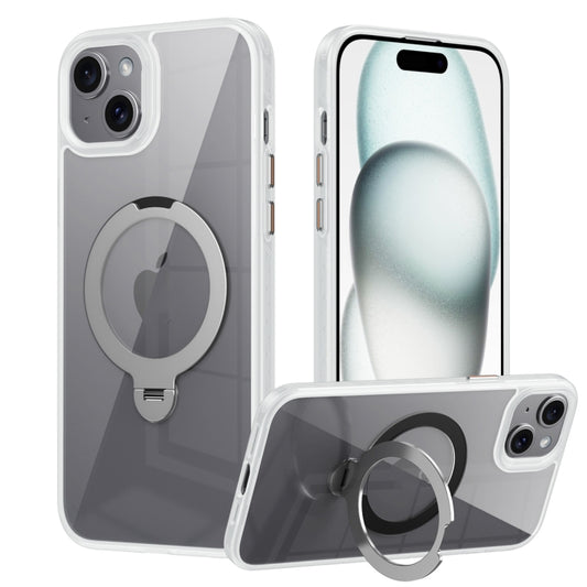 For iPhone 14 Plus Transparent MagSafe Magnetic Rotating Ring Holder Phone Case(White) - iPhone 14 Plus Cases by buy2fix | Online Shopping UK | buy2fix