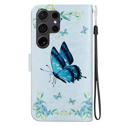 For Samsung Galaxy S25 Ultra 5G Crystal Texture Colored Drawing Leather Phone Case(Blue Pansies) - Galaxy S25 Ultra 5G Cases by buy2fix | Online Shopping UK | buy2fix