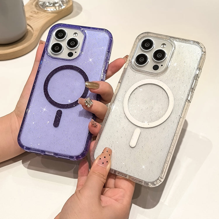 For iPhone 16 Pro Glitter Powder TPU Hybrid PC MagSafe Phone Case(Purple) - iPhone 16 Pro Cases by buy2fix | Online Shopping UK | buy2fix