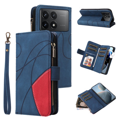 For Redmi K70 Dual-color 9 Card Slots Zipper Wallet Leather Phone Case(Blue) - K70 Cases by buy2fix | Online Shopping UK | buy2fix