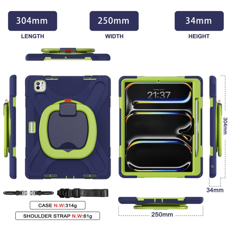 For iPad Pro 13 2024 Silicone Hybrid PC Tablet Case with Holder & Shoulder Strap(Navy Blue Lime) - iPad Pro 13 2024 Cases by buy2fix | Online Shopping UK | buy2fix