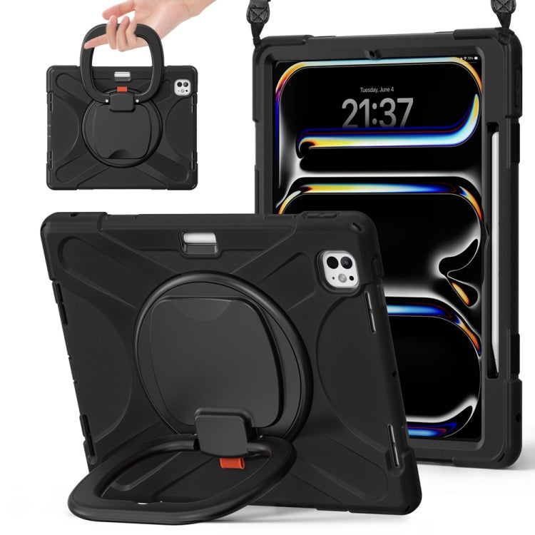 For iPad Pro 13 2024 Silicone Hybrid PC Tablet Case with Holder & Shoulder Strap(Black) - iPad Pro 13 2024 Cases by buy2fix | Online Shopping UK | buy2fix