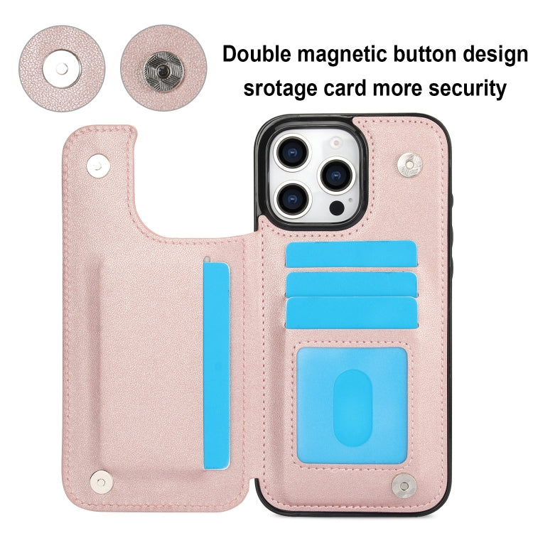 For iPhone 16 Pro Max Double Buckle Rhombic PU Leather Phone Case(Rose Gold) - iPhone 16 Pro Max Cases by buy2fix | Online Shopping UK | buy2fix