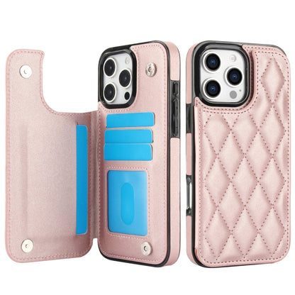 For iPhone 16 Pro Double Buckle Rhombic PU Leather Phone Case(Rose Gold) - iPhone 16 Pro Cases by buy2fix | Online Shopping UK | buy2fix