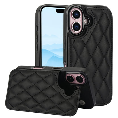 For iPhone 16 Plus Double Buckle Rhombic PU Leather Phone Case(Black) - iPhone 16 Plus Cases by buy2fix | Online Shopping UK | buy2fix