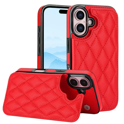 For iPhone 16 Plus Double Buckle Rhombic PU Leather Phone Case(Red) - iPhone 16 Plus Cases by buy2fix | Online Shopping UK | buy2fix