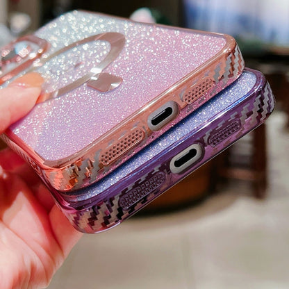 For iPhone 14 Plus Loves Gradient Glitter Carbon Fiber Magsafe TPU Phone Case(Purple) - iPhone 14 Plus Cases by buy2fix | Online Shopping UK | buy2fix