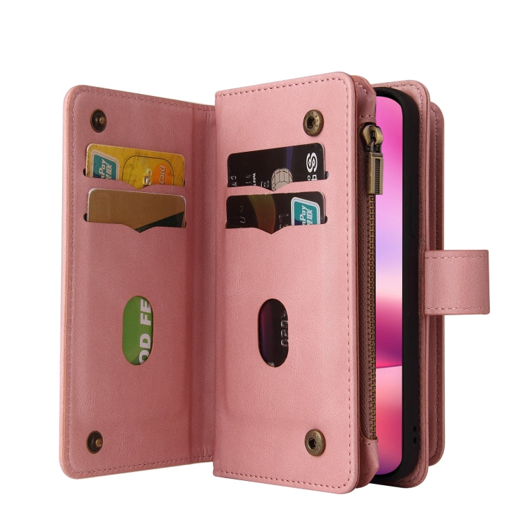 For iPhone 16 Skin Feel Multi Card Slots Zipper Wallet Leather Phone Case(Pink) - iPhone 16 Cases by buy2fix | Online Shopping UK | buy2fix