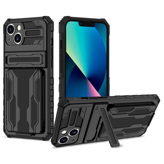 For iPhone 15 Kickstand Armor Card Wallet Phone Case(Black) - iPhone 15 Cases by buy2fix | Online Shopping UK | buy2fix