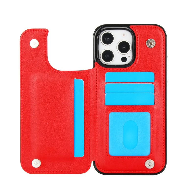 For iPhone 16 Pro Double Buckle Butterfly Embossing PU Phone Case(Red) - iPhone 16 Pro Cases by buy2fix | Online Shopping UK | buy2fix