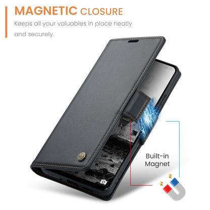 For Redmi 13 CaseMe 023 Butterfly Buckle Litchi Texture RFID Anti-theft Leather Phone Case(Black) - Redmi 13 Cases by CaseMe | Online Shopping UK | buy2fix