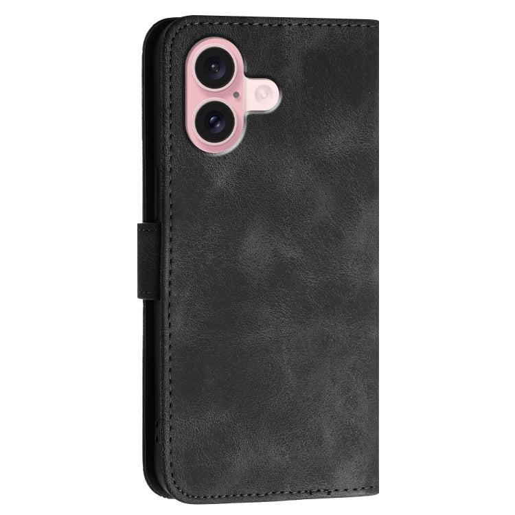 For iPhone 16 YX0080 Grid Butterfly Embossed Pattern Flip Leather Phone Case with Lanyard(Black) - iPhone 16 Cases by buy2fix | Online Shopping UK | buy2fix