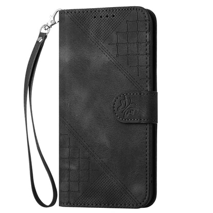 For iPhone SE 2024 YX0080 Grid Butterfly Embossed Pattern Flip Leather Phone Case with Lanyard(Black) - More iPhone Cases by buy2fix | Online Shopping UK | buy2fix