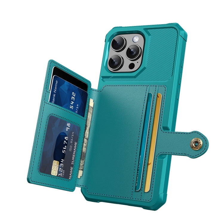 For iPhone 16 Pro Magnetic Wallet Card Bag Leather Phone Case(Cyan) - iPhone 16 Pro Cases by buy2fix | Online Shopping UK | buy2fix