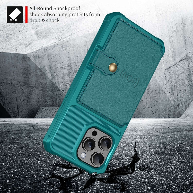 For iPhone 16 Pro Magnetic Wallet Card Bag Leather Phone Case(Cyan) - iPhone 16 Pro Cases by buy2fix | Online Shopping UK | buy2fix