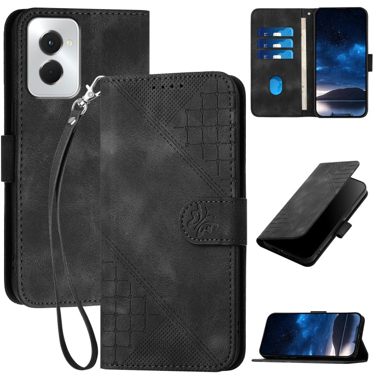 For Motorola Moto G Power 5G 2024 YX0080 Grid Butterfly Embossed Pattern Flip Leather Phone Case with Lanyard(Black) - Motorola Cases by buy2fix | Online Shopping UK | buy2fix