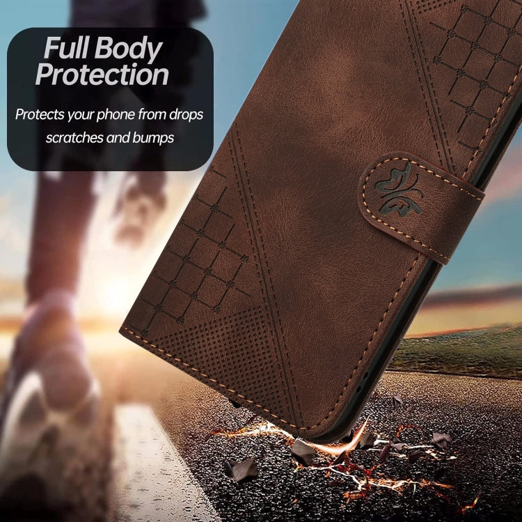 For Motorola Moto G Power 5G 2024 YX0080 Grid Butterfly Embossed Pattern Flip Leather Phone Case with Lanyard(Coffee) - Motorola Cases by buy2fix | Online Shopping UK | buy2fix