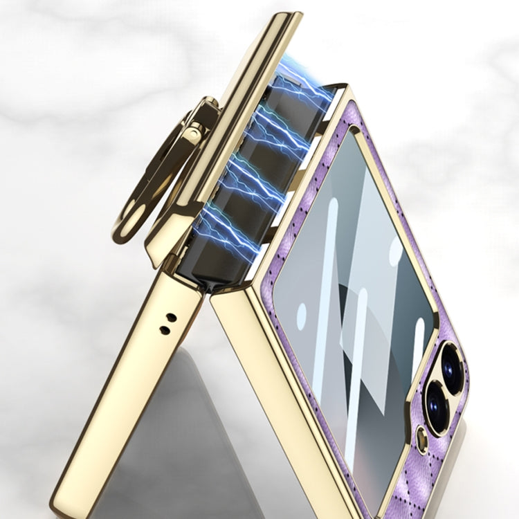 For Samsung Galaxy Z Flip6 GKK Rhombus Pattern Integrated Electroplated Leather Phone Case with Ring(Purple) - Galaxy Z Flip6 5G Cases by GKK | Online Shopping UK | buy2fix