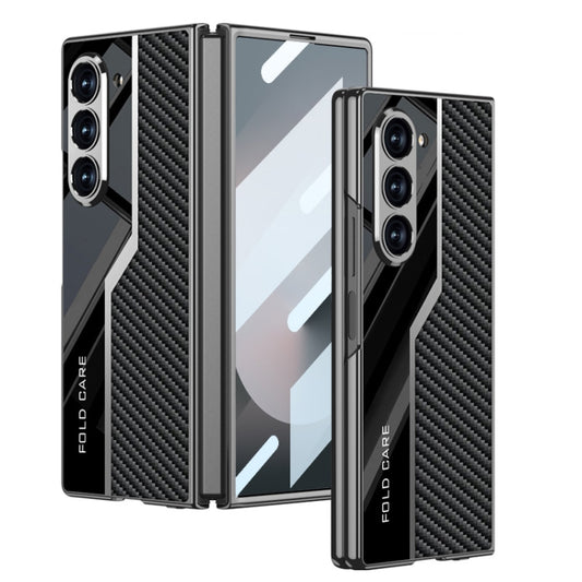 For Samsung Galaxy Z Fold6 GKK Integrated Plating TPU + Leather Supercar Full Coverage Phone Case(Carbon Fiber) - Galaxy Z Fold6 5G Cases by GKK | Online Shopping UK | buy2fix