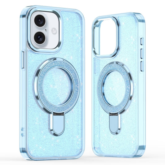 For iPhone 16 Glitter Ring Holder MagSafe Phone Case(Blue) - iPhone 16 Cases by buy2fix | Online Shopping UK | buy2fix