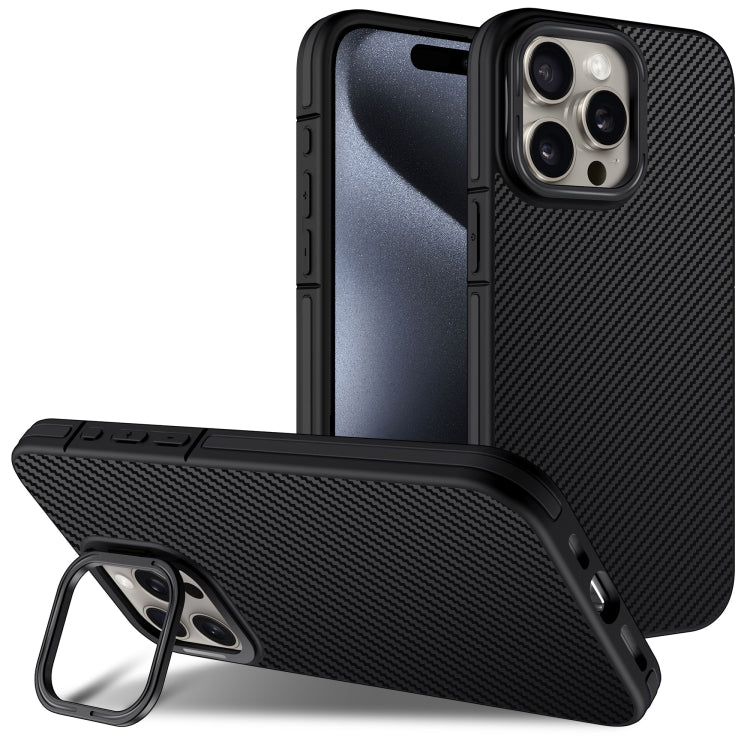 For iPhone 16 Pro Carbon Fiber Texture Lens Holder TPU Phone Case(Black) - iPhone 16 Pro Cases by buy2fix | Online Shopping UK | buy2fix