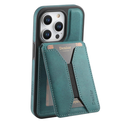 For iPhone 14 Pro Max Denior D18 Skin Feel Rotating Holder MagSafe Detachable Card Slot Phone Case(Blue) - iPhone 14 Pro Max Cases by Denior | Online Shopping UK | buy2fix