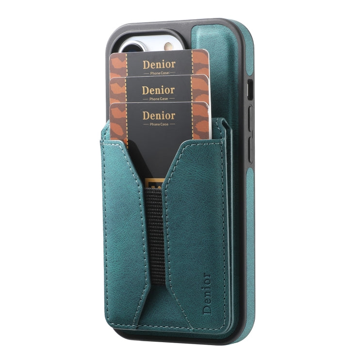 For iPhone 14 Pro Max Denior D18 Skin Feel Rotating Holder MagSafe Detachable Card Slot Phone Case(Blue) - iPhone 14 Pro Max Cases by Denior | Online Shopping UK | buy2fix