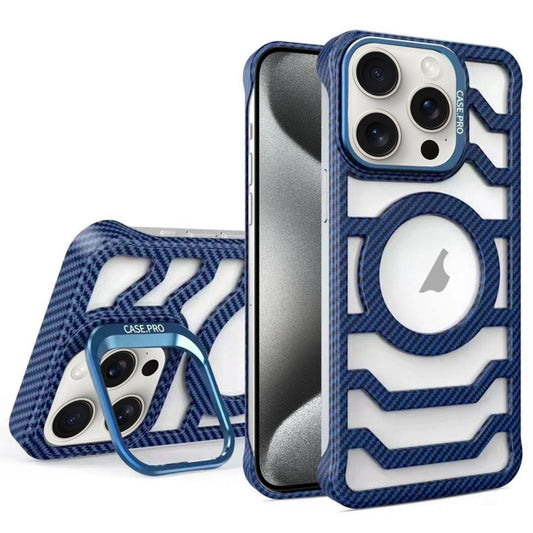 For iPhone 15 Pro Borderless Carbon Fiber Lens Protection Bracket MagSafe Phone Case(Blue) - iPhone 15 Pro Cases by buy2fix | Online Shopping UK | buy2fix