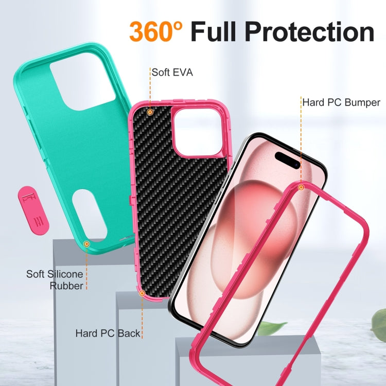 For iPhone 16 Pro Max Rugged PC + Silicone Phone Case with Holder(Light Green+Rose Red) - iPhone 16 Pro Max Cases by buy2fix | Online Shopping UK | buy2fix