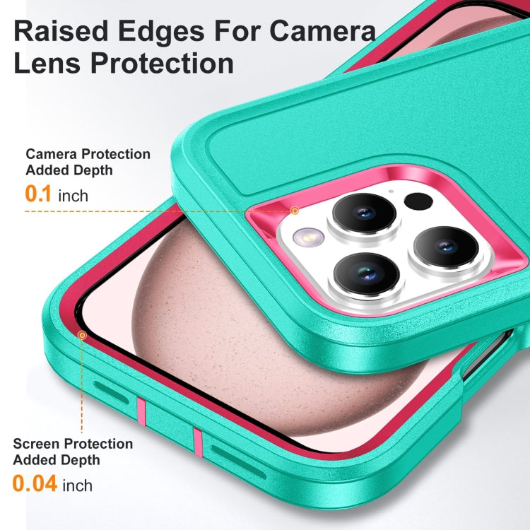 For iPhone 16 Pro Rugged PC + Silicone Phone Case with Holder(Light Green+Rose Red) - iPhone 16 Pro Cases by buy2fix | Online Shopping UK | buy2fix