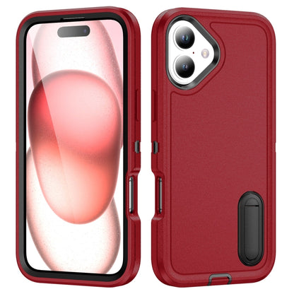 For iPhone 16 Rugged PC + Silicone Phone Case with Holder(Red+Black) - iPhone 16 Cases by buy2fix | Online Shopping UK | buy2fix