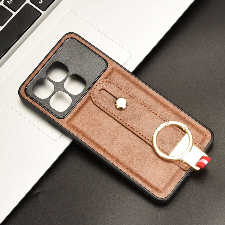 For Redmi K70 Ultra Wristband Leather Back Phone Case(Brown) - Xiaomi Cases by buy2fix | Online Shopping UK | buy2fix