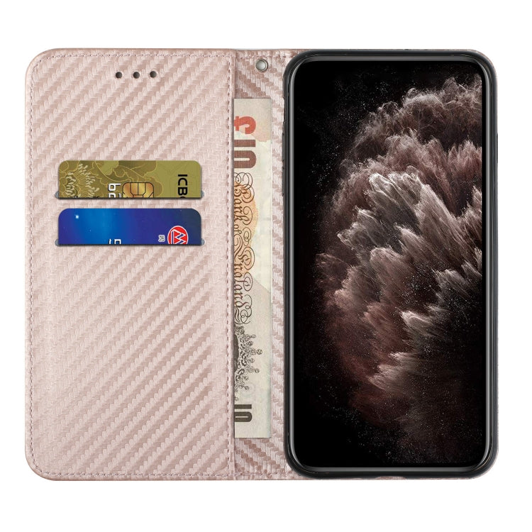 For iPhone 16 Pro Max Carbon Fiber Texture Magnetic Flip Leather Phone Case(Rose Gold) - iPhone 16 Pro Max Cases by buy2fix | Online Shopping UK | buy2fix