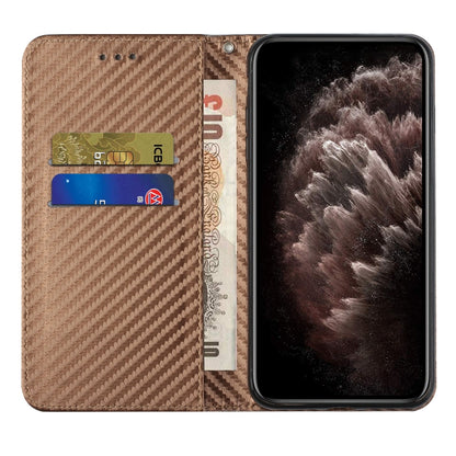 For iPhone 16 Pro Carbon Fiber Texture Magnetic Flip Leather Phone Case(Brown) - iPhone 16 Pro Cases by buy2fix | Online Shopping UK | buy2fix